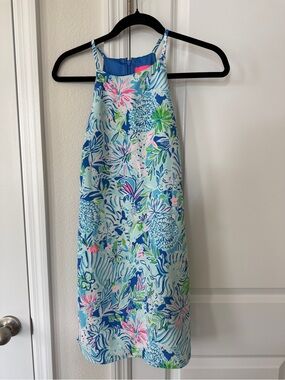 Lily Pulitzer - Pearl Romper with “Lion Around” floral blue and green print